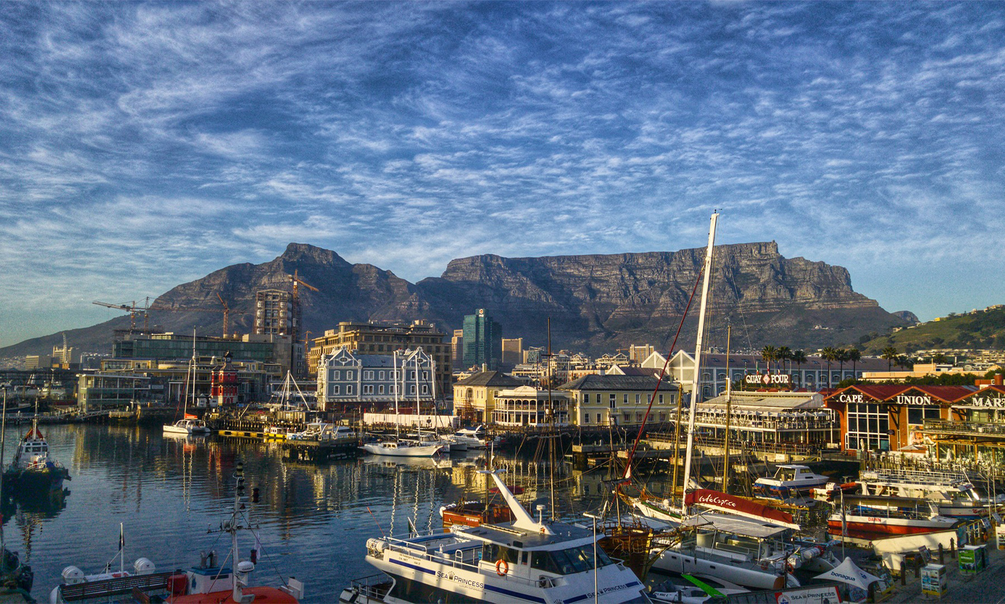 The waterfront and view of Table Mountain in Cape Town, South Africa.